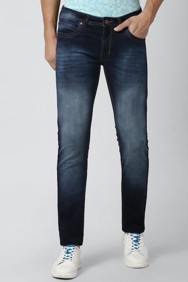 men navy dark wash low skinny fit jeans