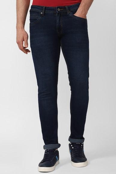 men navy dark wash low skinny fit jeans