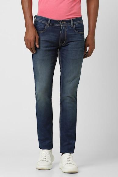 men navy dark wash low skinny fit jeans