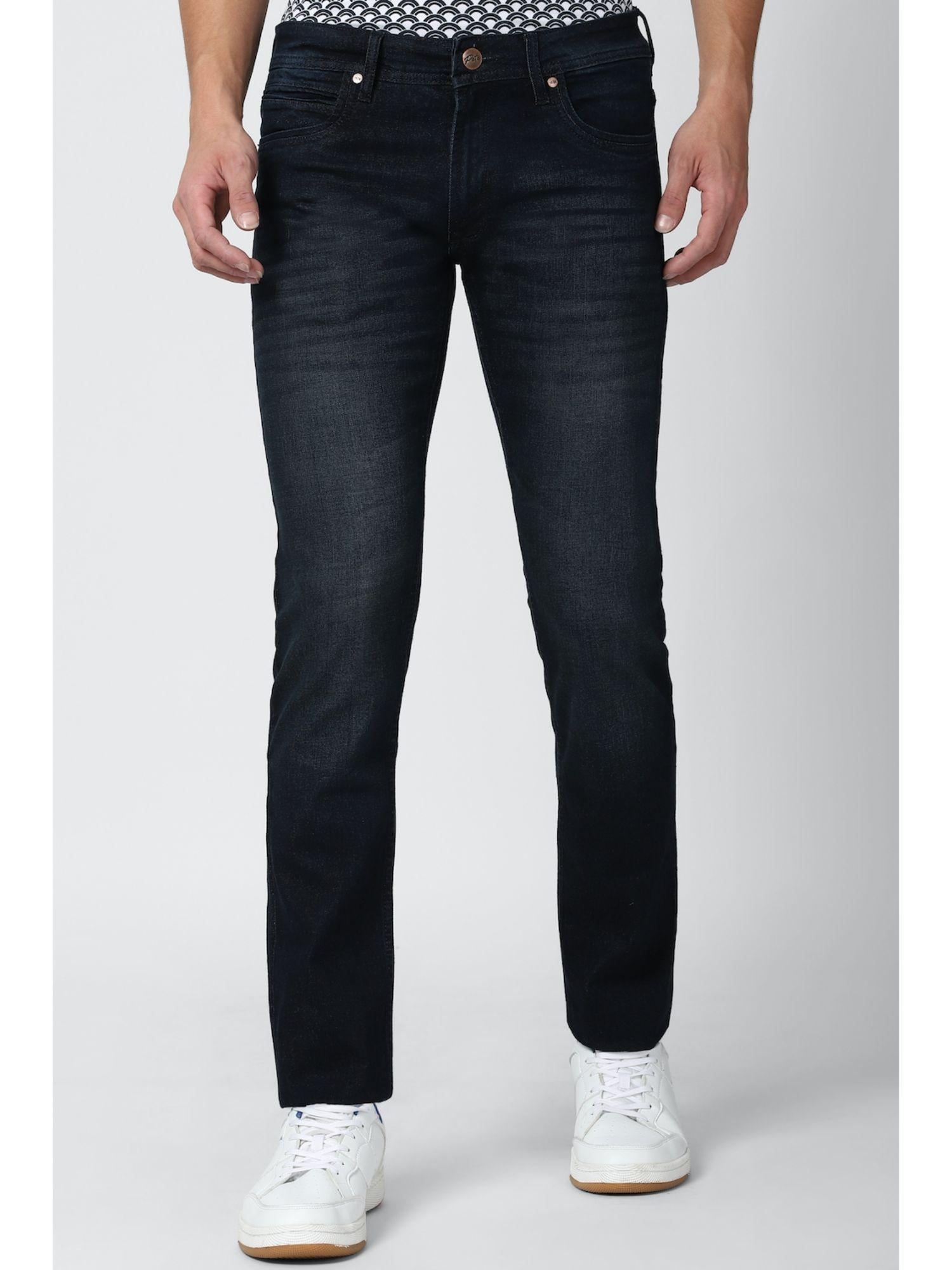 men navy dark wash slim tapered jeans