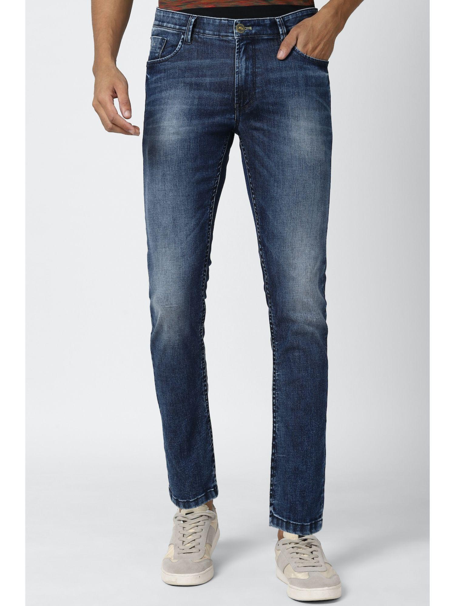 men navy dark wash slim tapered jeans