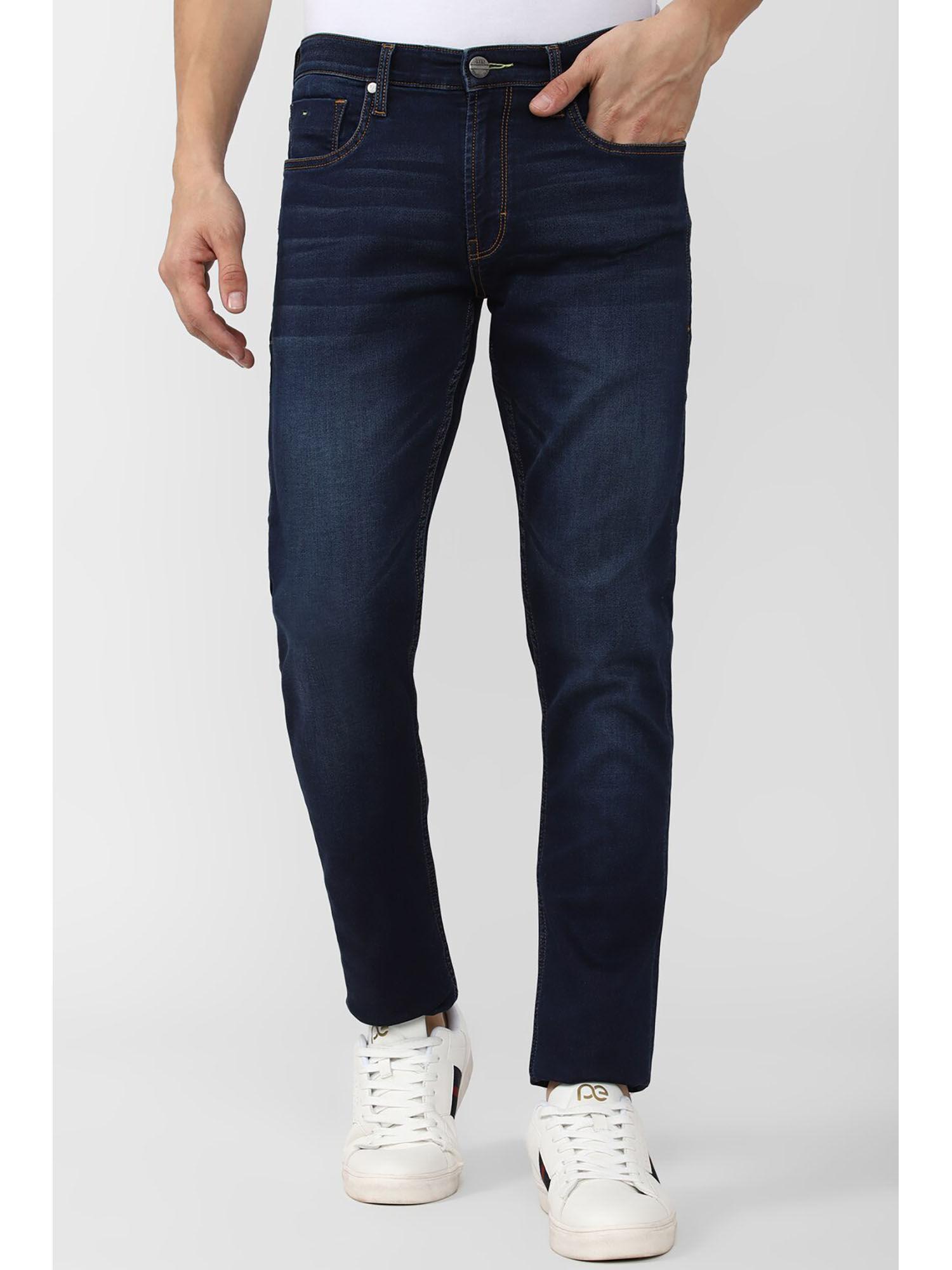 men navy dark wash slim tapered jeans