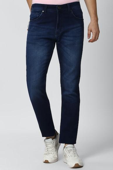 men navy dark wash slim tapered jeans