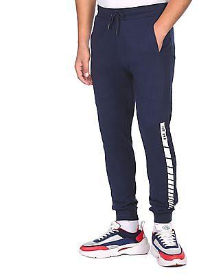 men navy drawstring waist printed accent joggers