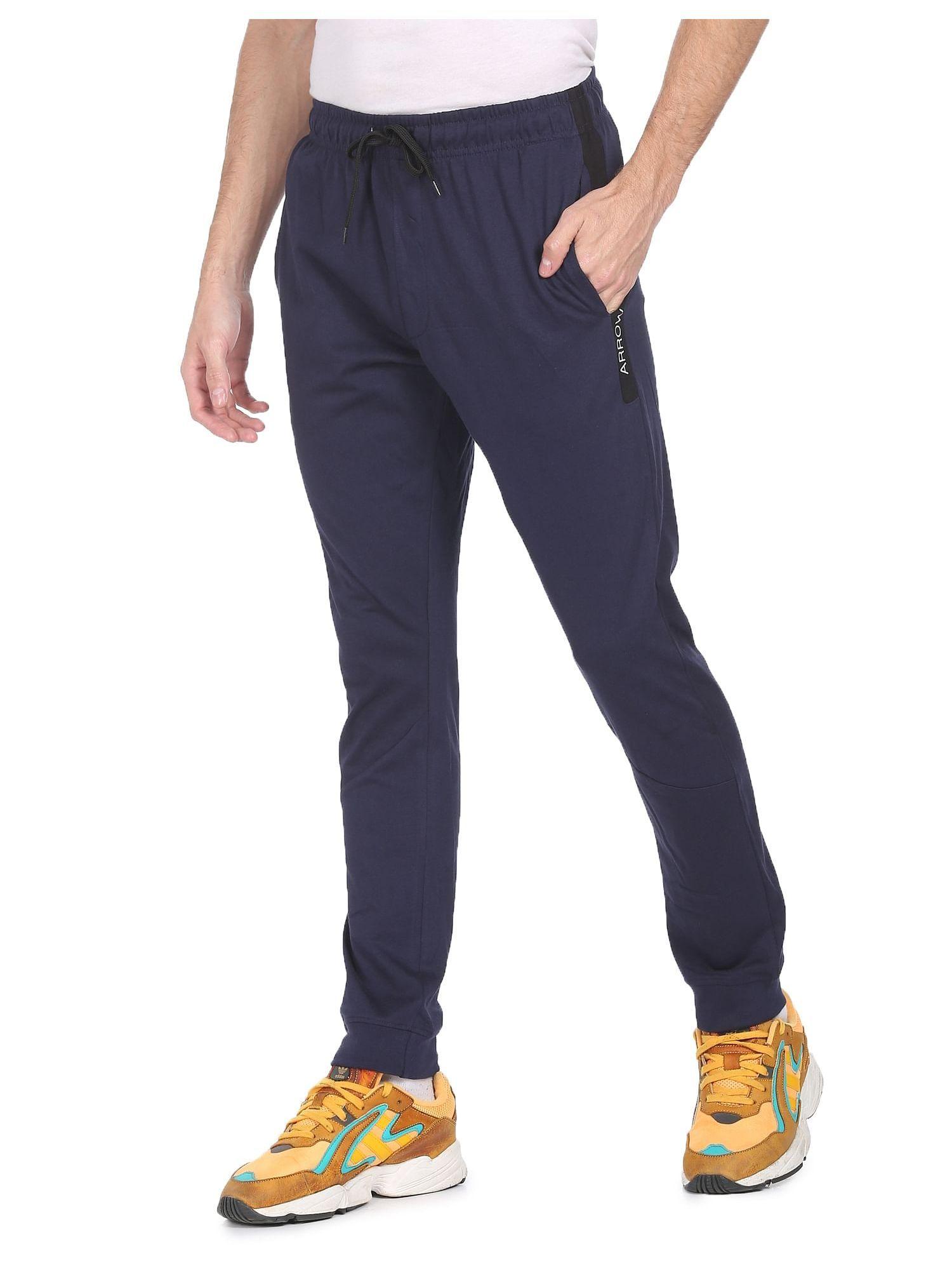 men navy drawstring waist solid joggers