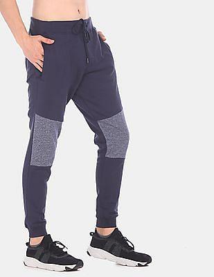 men navy elasticized drawstring waist colour blocked joggers