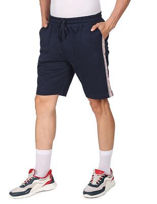men navy elasticized waist brand tape shorts