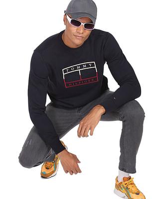 men navy embroidered knitted sweatshirt