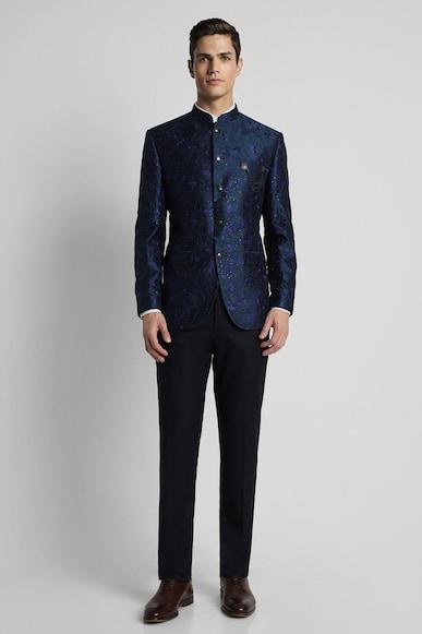 men navy embroidered slim fit formal two piece suit