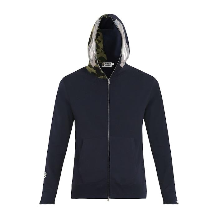 men navy full-zipper camo tiger hoodie