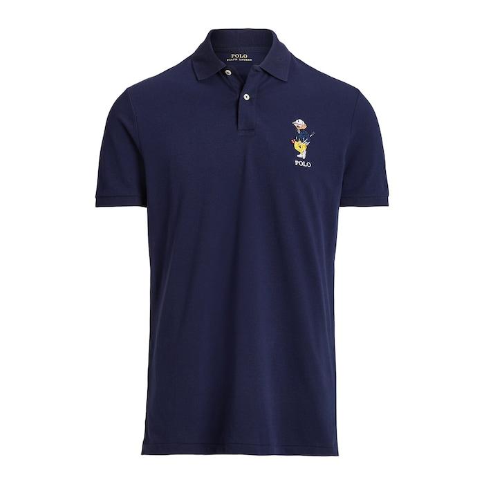 men navy golfer polo bear knit polo