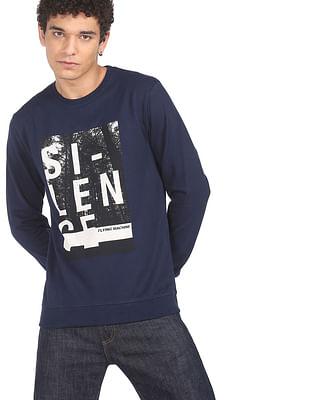 men navy graphic print cotton sweatshirt