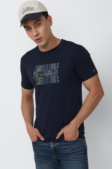 men navy graphic print crew neck graphic t-shirts