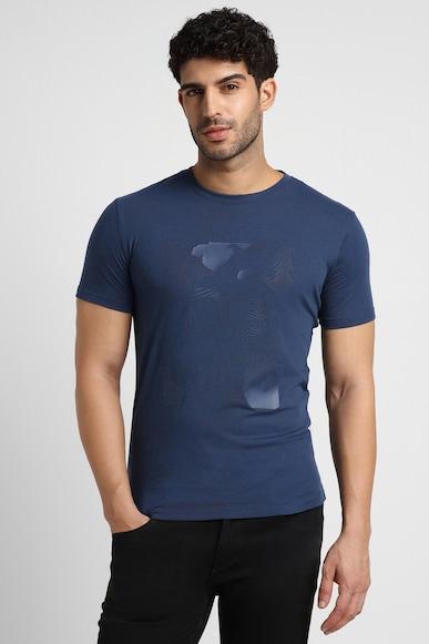 men navy graphic print crew neck graphic t-shirts