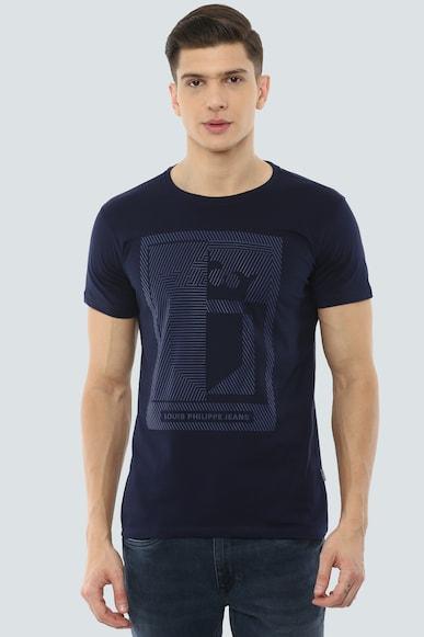men navy graphic print crew neck t-shirt