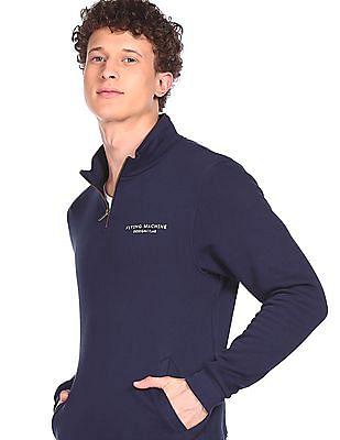 men navy high neck solid sweatshirt