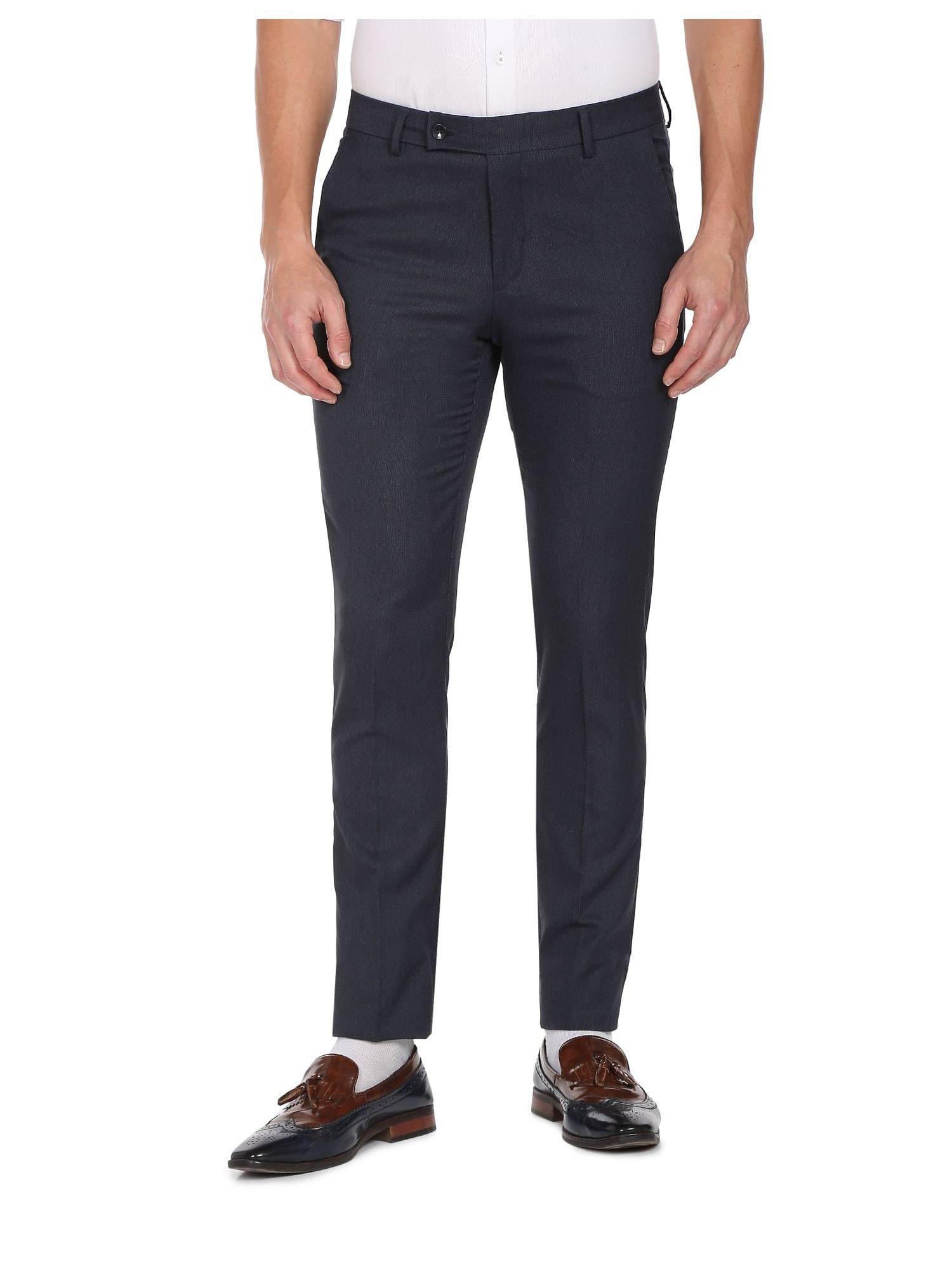 men navy hudson regular fit smart flex formal trousers