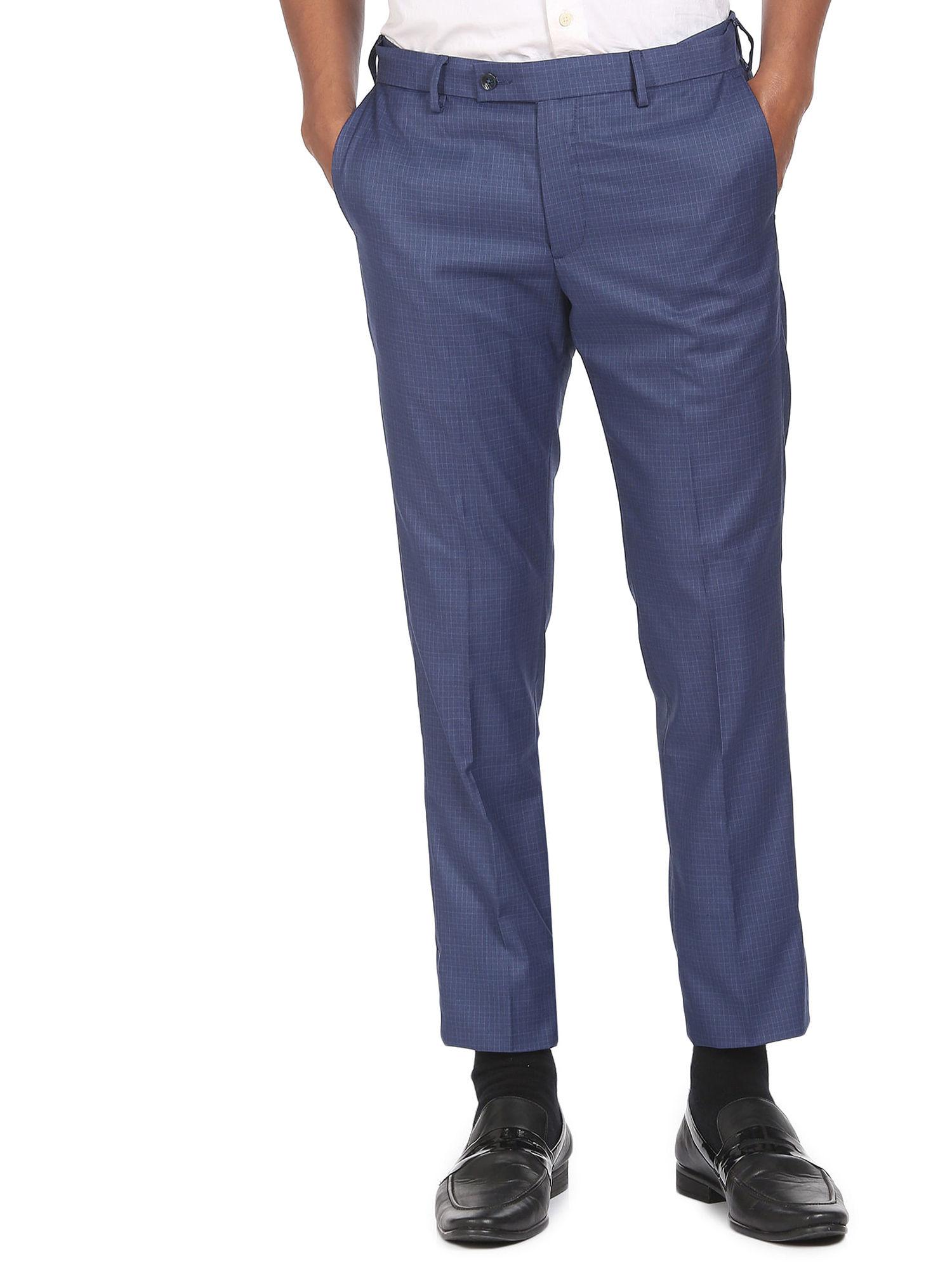 men navy hudson tailored fit check autoflex formal trousers