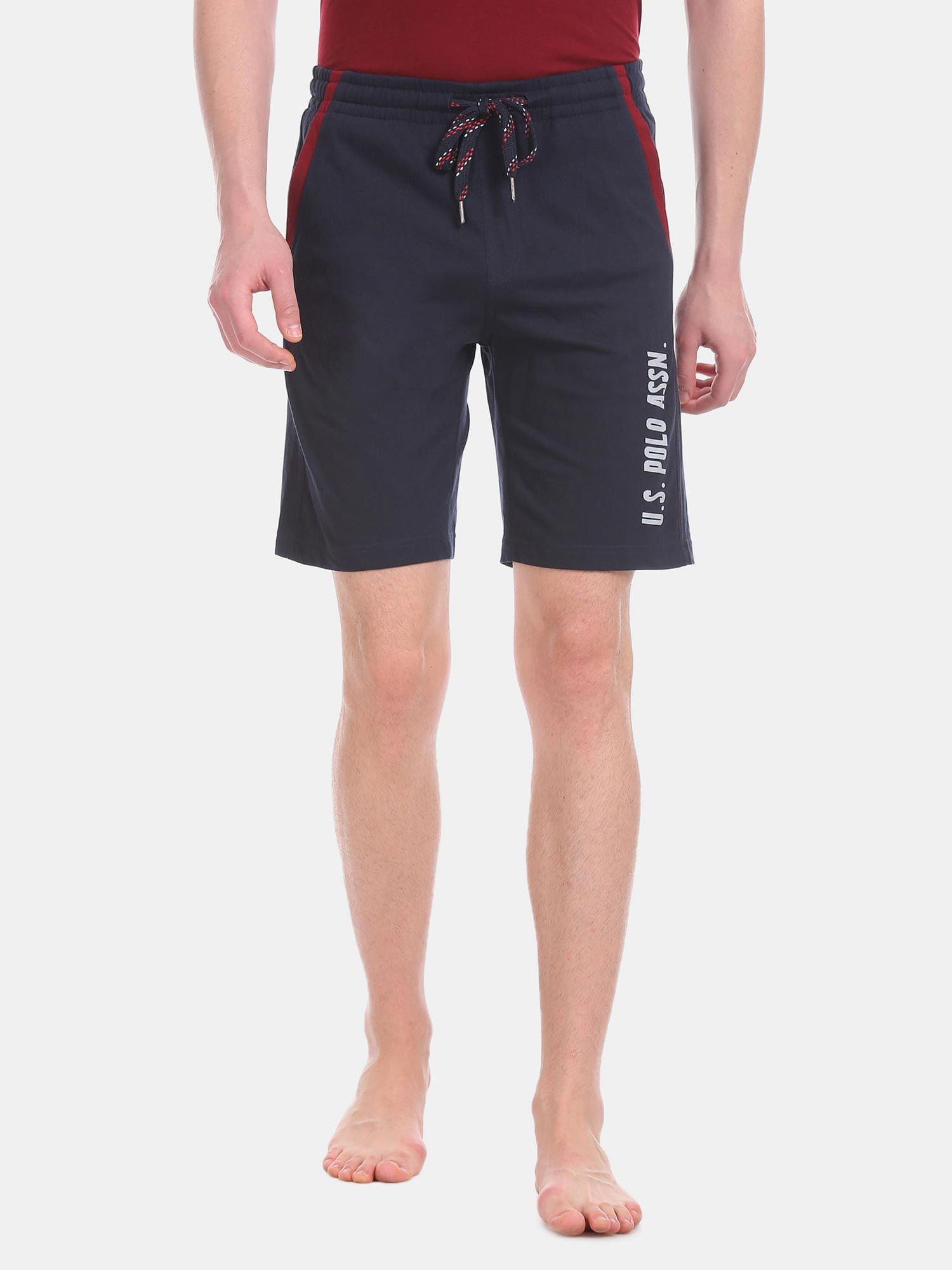 men navy i668 comfort fit solid cotton polyester shorts