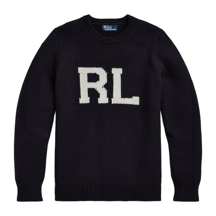 men navy intarsia-knit rl wool sweater