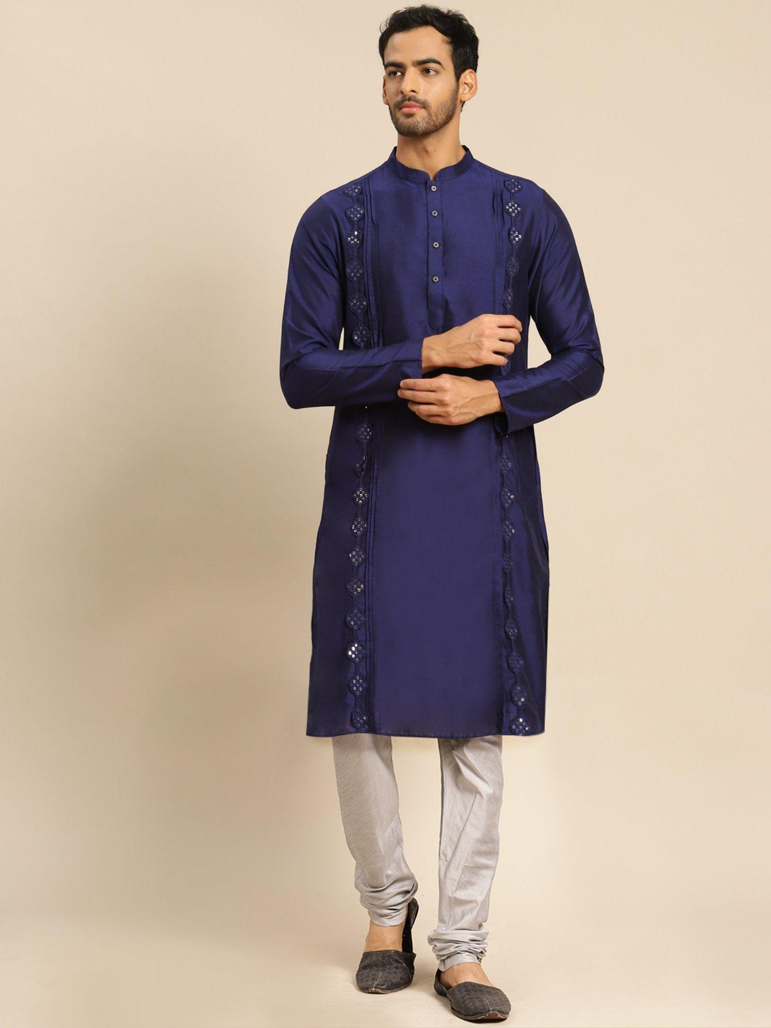 men navy kurta set (set of 2)