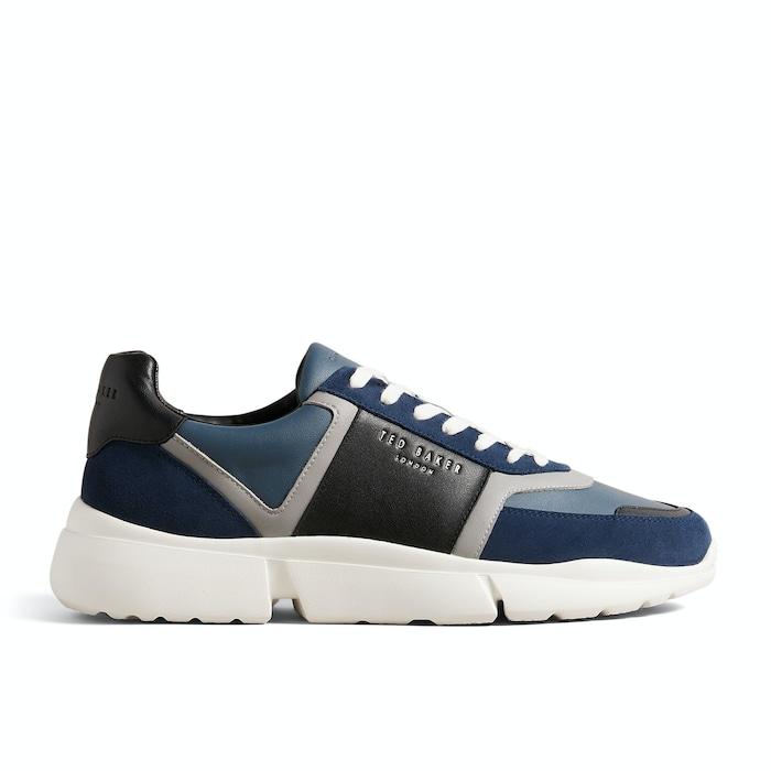 men navy leather trainers