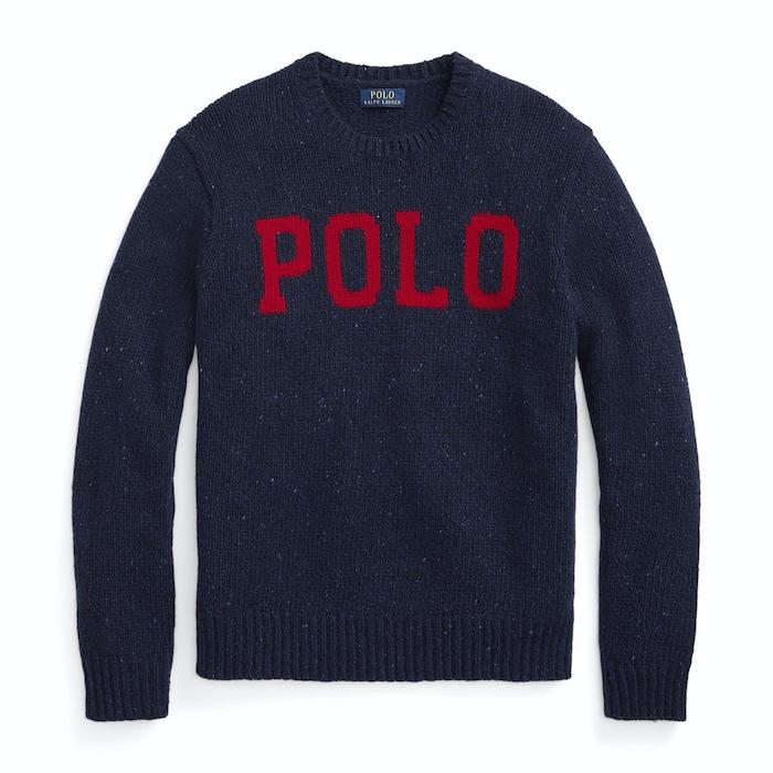 men navy logo wool-blend sweater