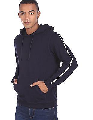 men navy long sleeve hood casual sweatshirt