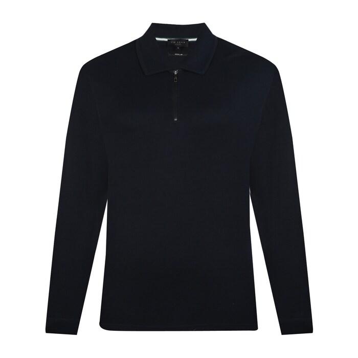 men navy long-sleeved polo