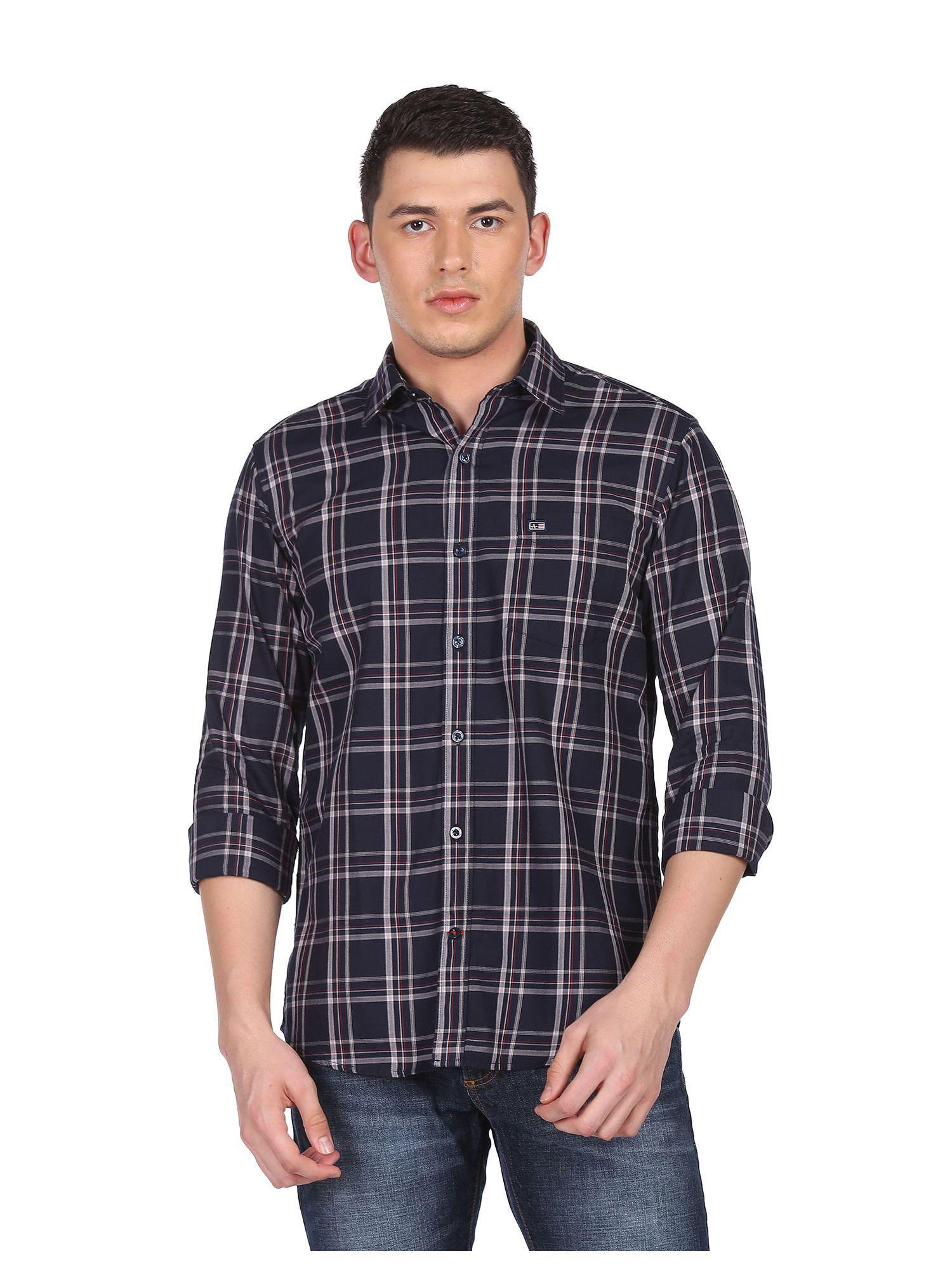 men navy manhattan slim fit check casual shirt