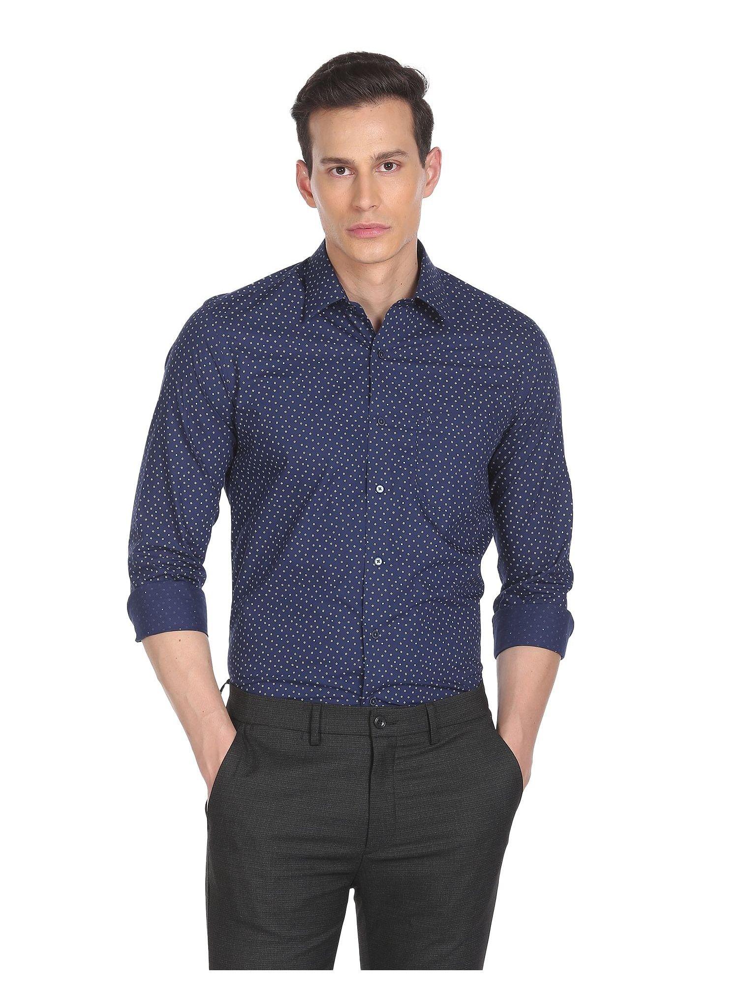 men navy manhattan slim fit geometric print formal shirt