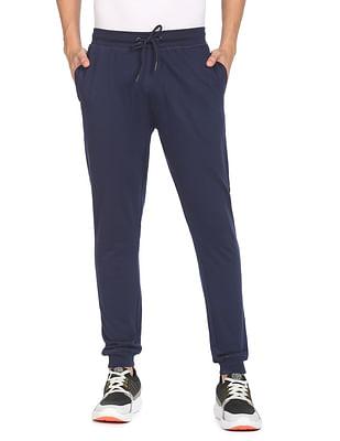 men navy mid rise brand print joggers