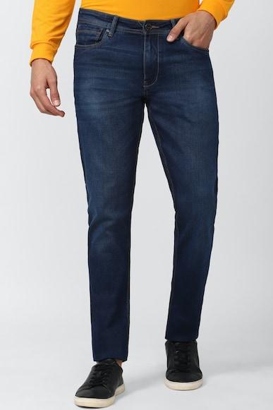 men navy mid wash classic tapered jeans