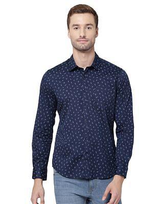 men navy modern fit printed casual shirt