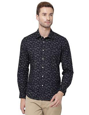 men navy modern fit printed casual shirt