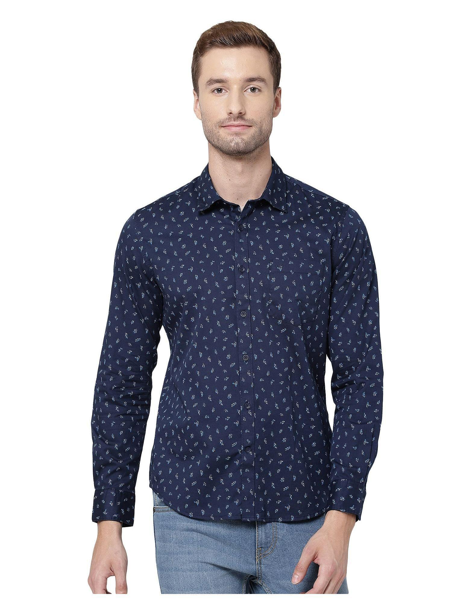 men navy modern fit self design shirt