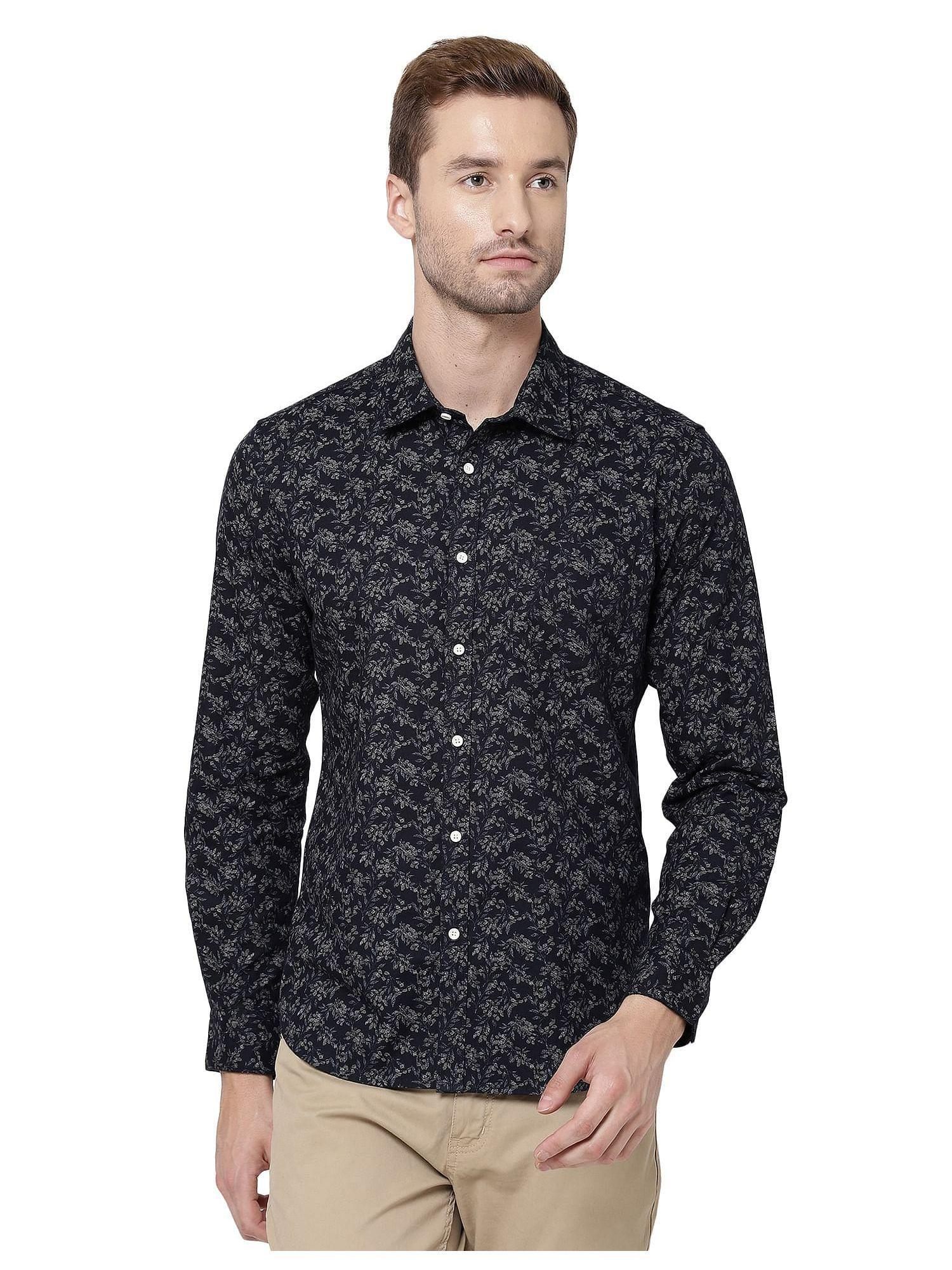 men navy modern fit self design shirt