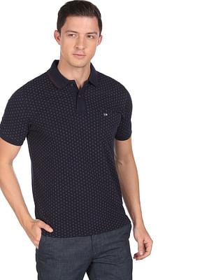 men navy patch pocket printed pique polo shirt