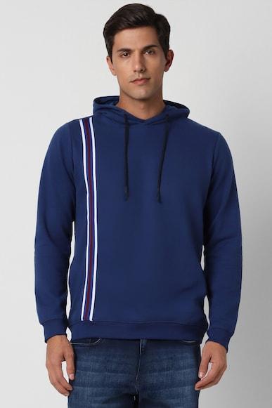 men navy patterned hooded neck sweatshirt