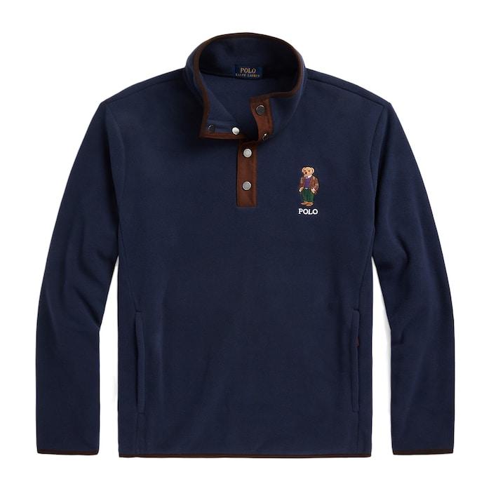 men navy polo bear fleece pullover