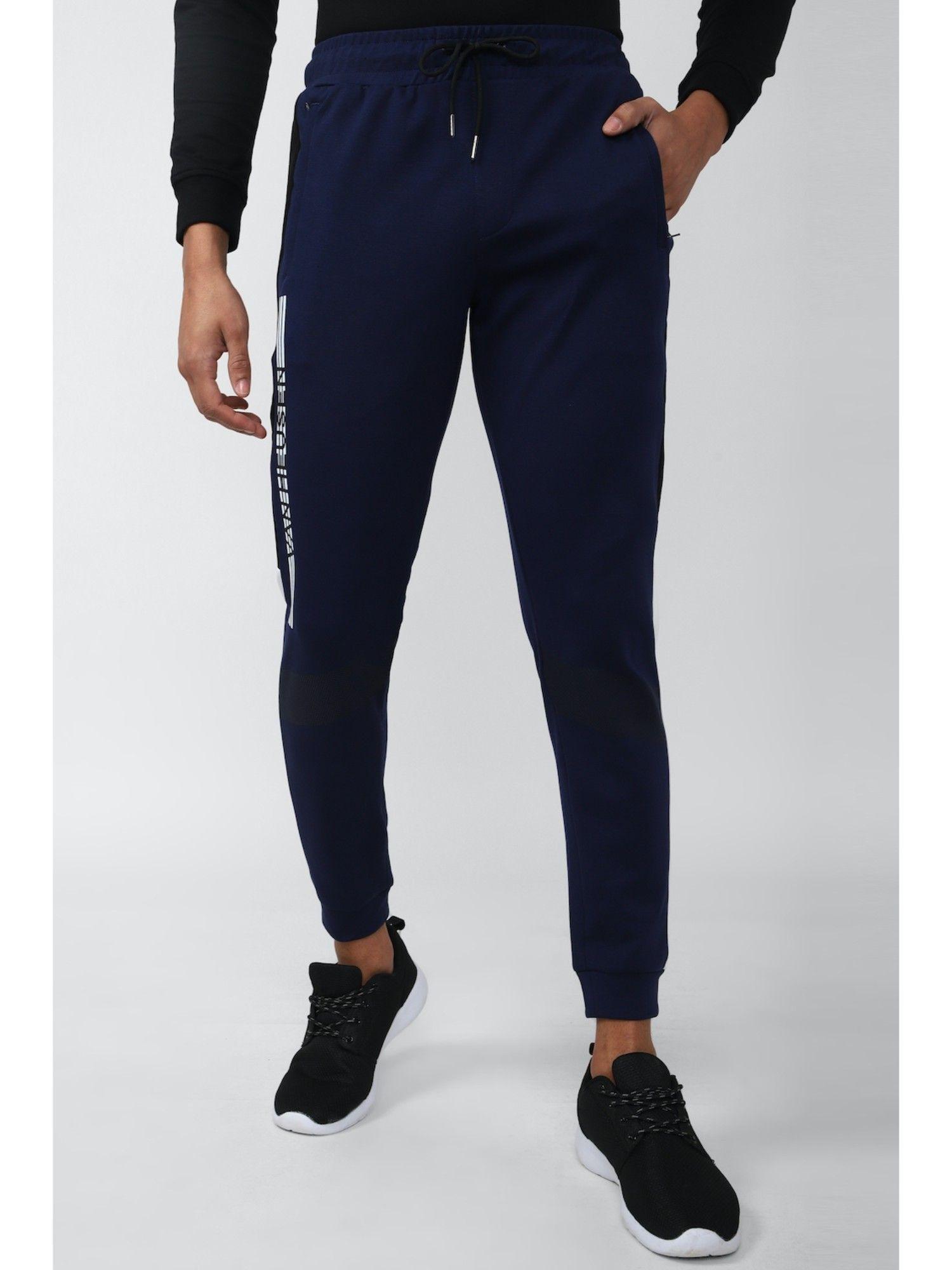 men navy print casual jogger pants