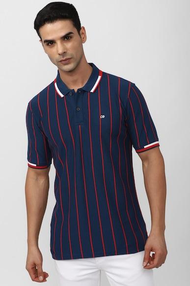 men navy print polo neck polo t-shirts