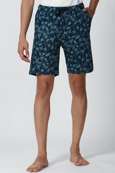 men navy print regular fit casual shorts