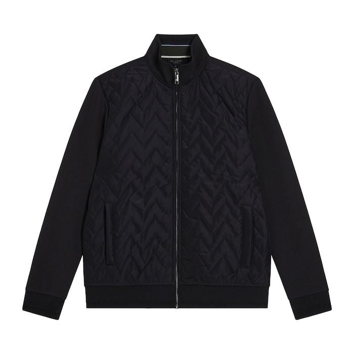 men navy quilted-front long sleeve jacket