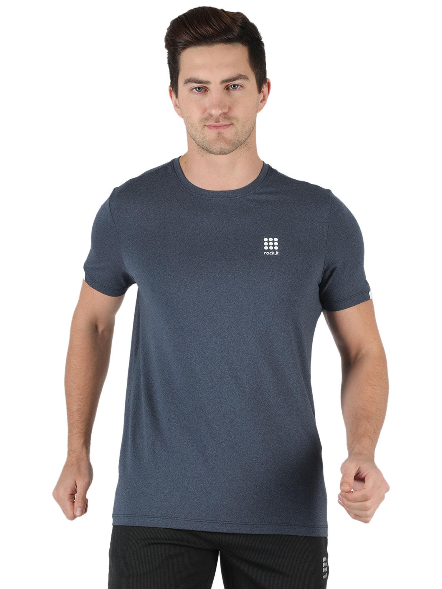 men navy round neck regular fit half sleeve t-shirt