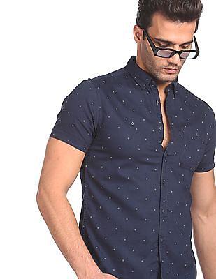 men navy short sleeve printed casual shirt