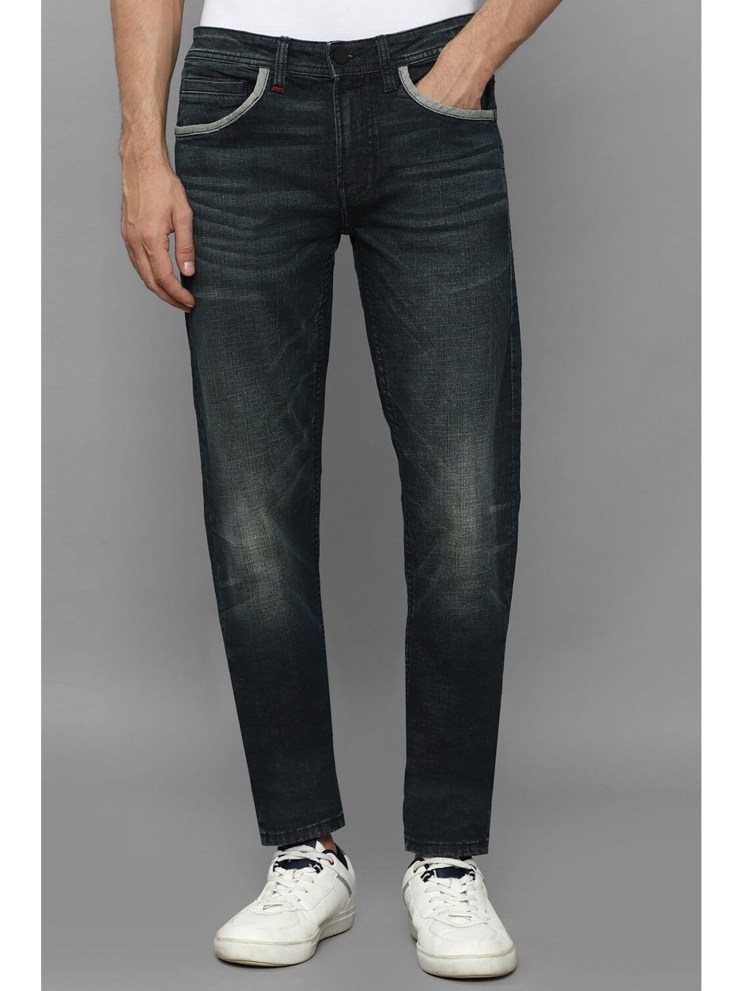 men navy skinny fit mid wash jeans