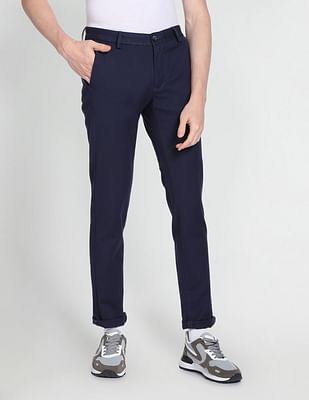 men navy slim fit casual trousers
