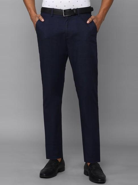 men navy slim fit check casual trousers