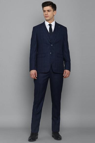 men navy slim fit check formal three piece suit